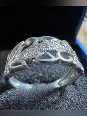 925 Sterling Silver Diamond Ring Leaf Vine Pave Band Nature Design Size 10